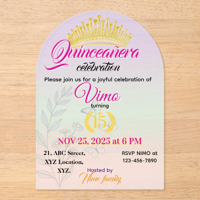 Pastel Botanical Quinceañera Acrylic Invitation (Recto)