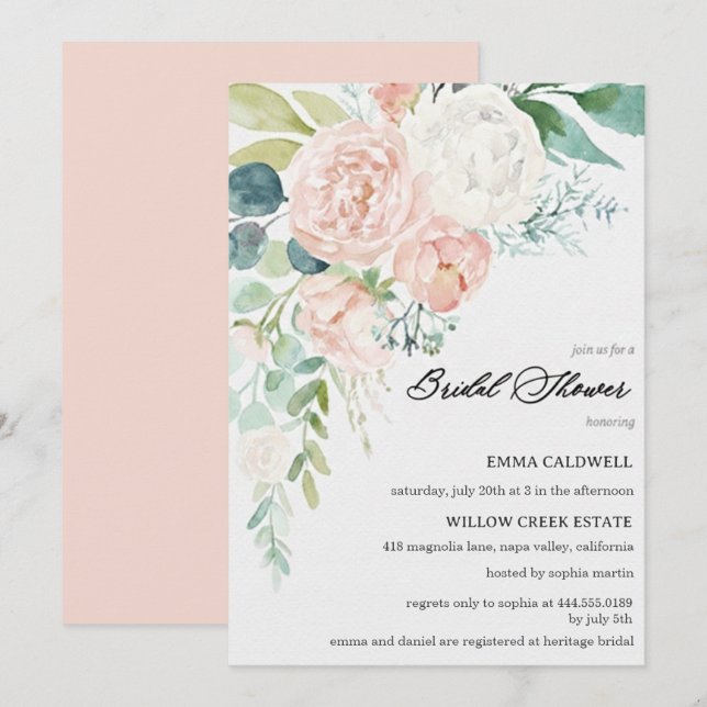 Pastel Bouquet Bridal Shower Invitation (Devant / Derrière)