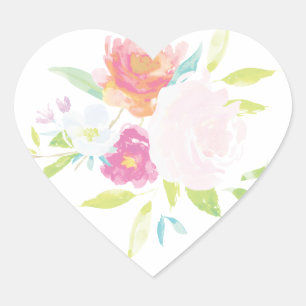 Pastel Bright Floral Aquarelle Coeur Sticker