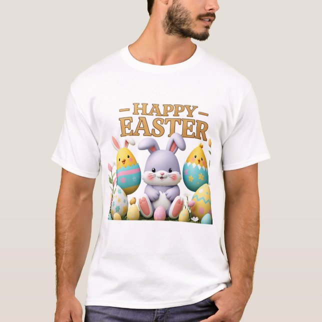 Pastel Chick and Bunny in Egg Joyeux T-shirt de Pâ (Devant)