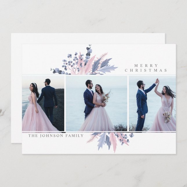 Pastel Christmas 3 Photo Collage carte de vacances (Devant / Derrière)