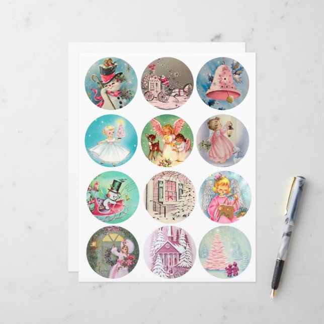 Pastel Christmas Circles 2,5 pouces Clipart (Devant/Arrière en situation)