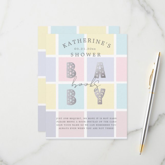 Pastel Color Block Gold Books Pour Une Carte Bébé (Devant/Arrière en situation)