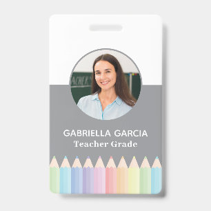 Pastel Color Rainbow Teacher Photo ID badge