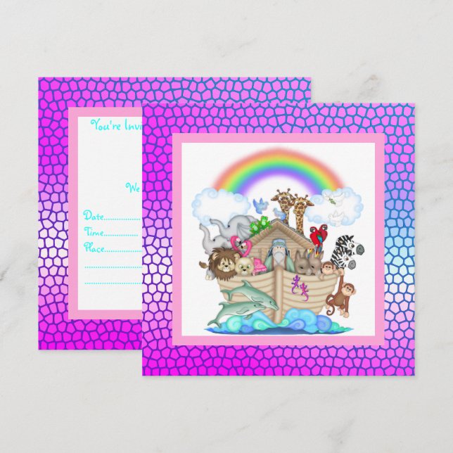 Pastel coloré NOAHS ARK PARTY INVITATION (Devant / Derrière)