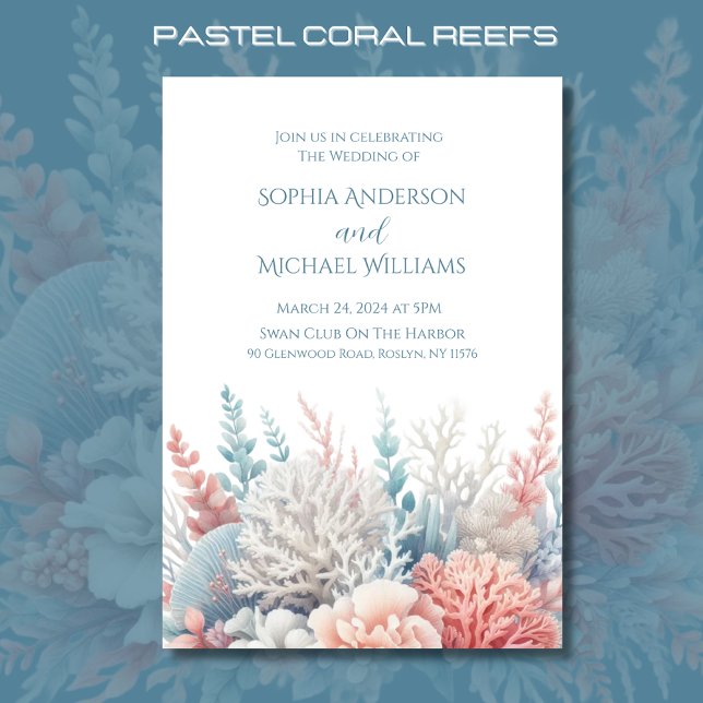 Pastel Coral-Beach thème de mariage Invitation (Pastel Coral Reef Beach Wedding Collection Invitations)