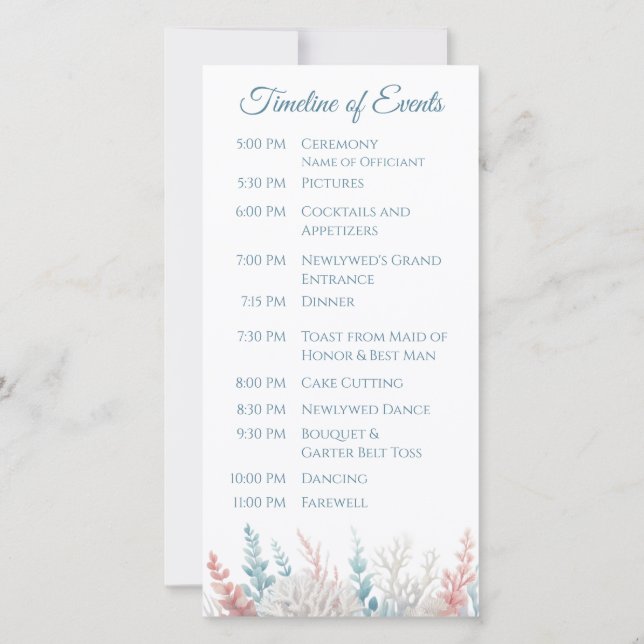 Pastel Coral Reefs- Programme de Mariage Plage- (Dos)