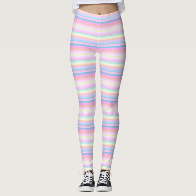 Pastel couleur douce créative rayures Leggings (Devant)