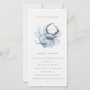 Pastel Crab Coral Nautique Couples Invitation douc