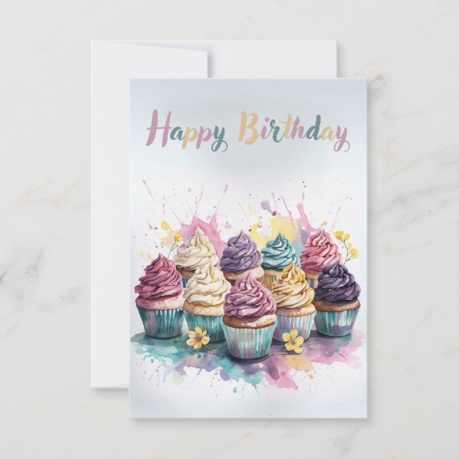 Pastel Cupcake Carte de voeux Anniversaire (Devant)