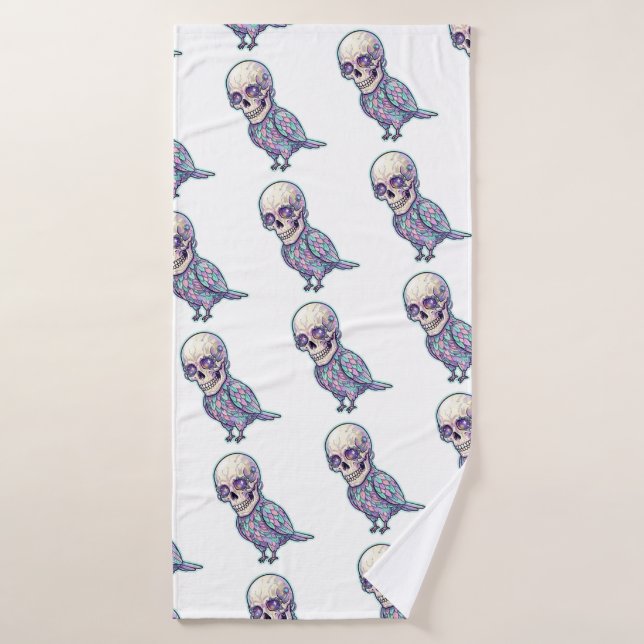 Pastel Cyber Skull &Mechanical Bird with Cosmic Ey (Serviette de bain)