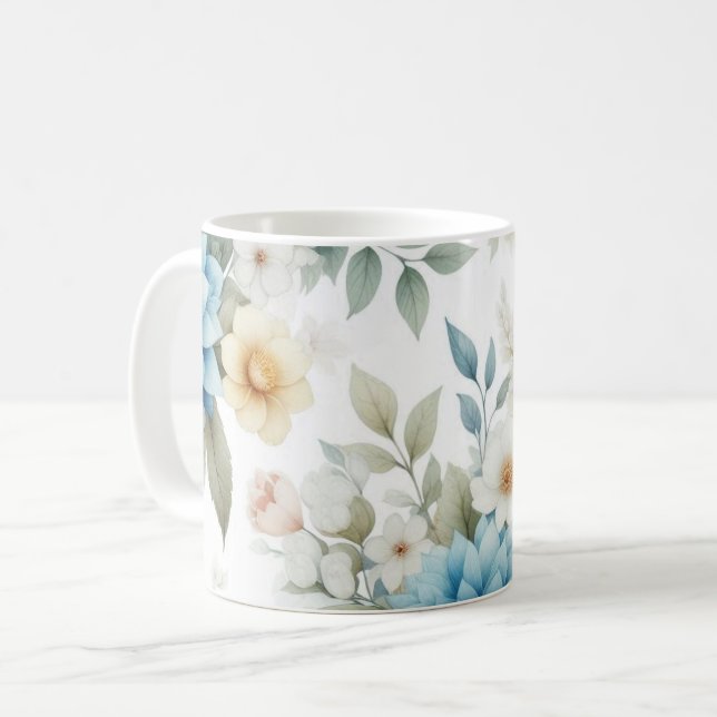 Pastel doux Floral Bleu Dahlia Mug (Devant gauche)