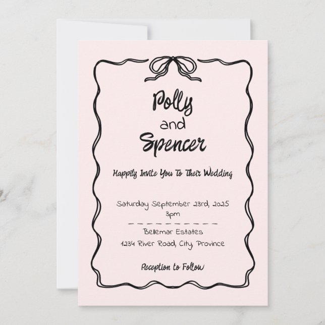 Pastel Faire-part de mariage de finesse Blush (Devant)