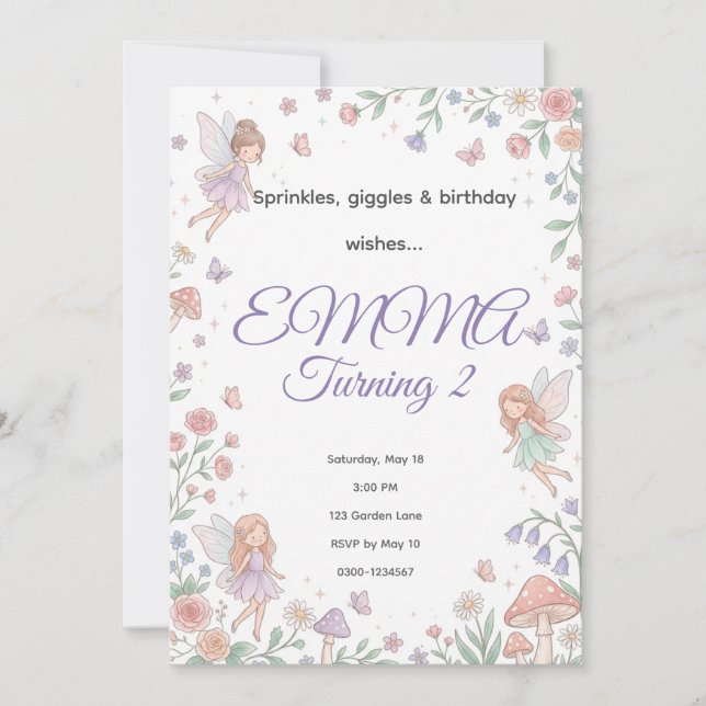 Pastel Fairy Garden Birthday Invitation | Editable (Devant)