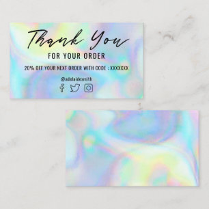 pastel faux holographe merci carte de visite
