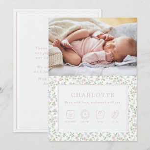 Pastel Floral Baby Faire-part de naissance Carte p