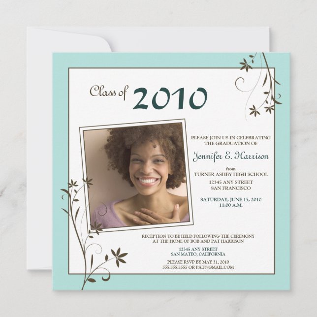 Pastel Floral Graduation Faire-part (bleu bébé) (Devant)