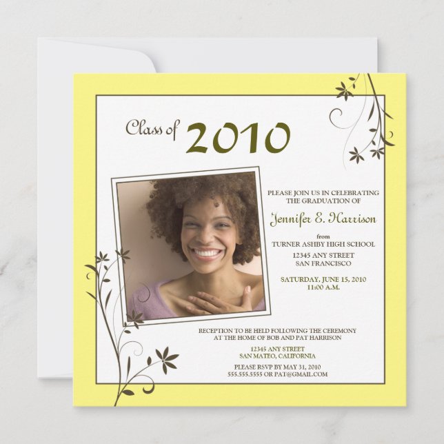 Pastel Floral Graduation Faire-part (citron) (Devant)