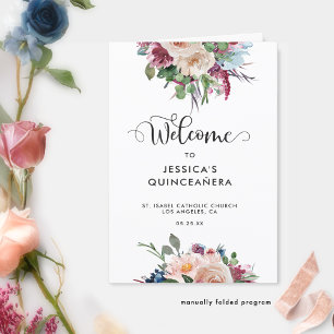Pastel Floral Rose Gold Quinceañera Programme plié
