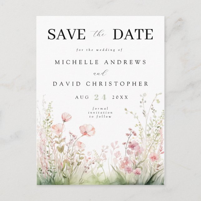Pastel Floral Wedding Enregistrer la date Carte po (Devant)