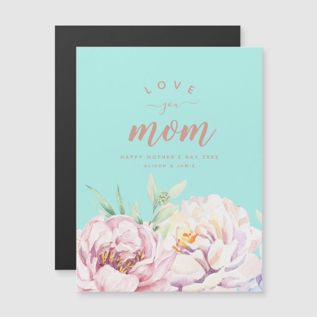 Pastel Florals Aime Maman Carte à aimant minimalis (Devant / Derrière)