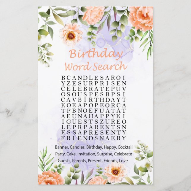 Pastel Flowers Anniversaire Mot de recherche Jeu (Devant)