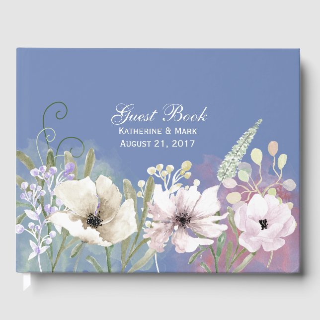 Pastel Flowers Blue Mariage Livre d'or (Recto)