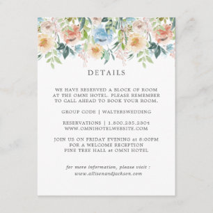 Pastel Garden Blue Floral Mariage Détails Cartes