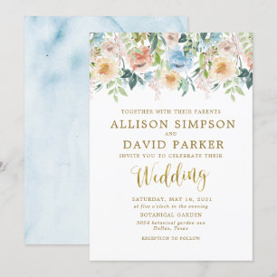 Pastel Garden Floral Élégant Mariage Invitations