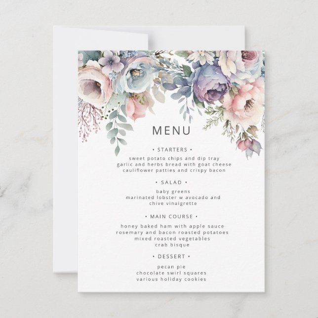 Pastel Garden Luxe Floral Mariage Carte Menu (Devant)