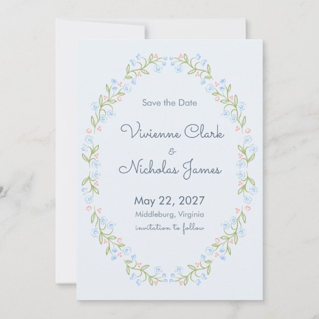 Pastel Garden Ruban Floral Save the Date (Devant)