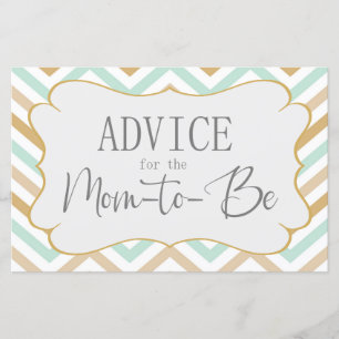 Pastel Gold et Green Zig Zag Baby Advice Card