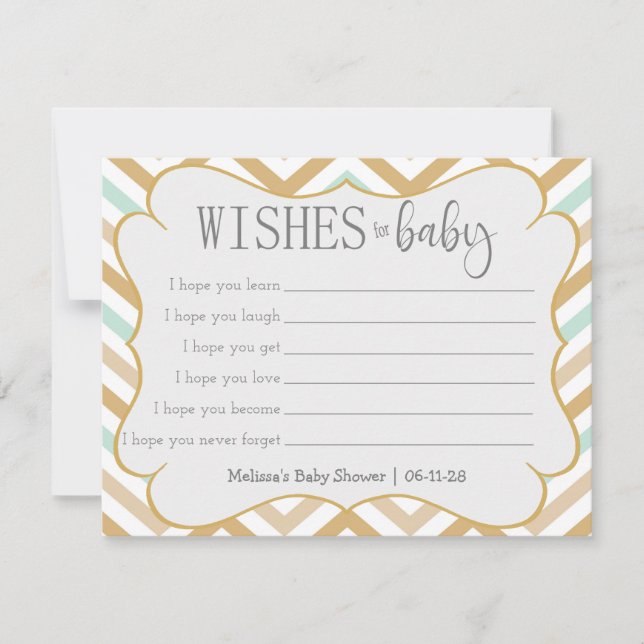 Pastel Gold et Green Zig Zag voeux bébé (Devant)