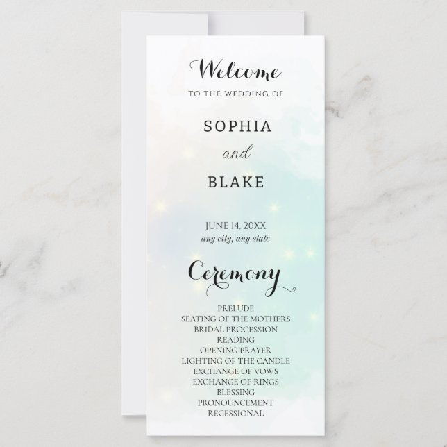 Pastel Green and Yellow Sparkling Wedding Programm (Devant)
