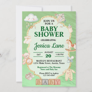 Pastel Green Jouets bébé Douche Invitation