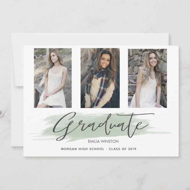 Pastel Green Whimsical ⎢ Carte photo de graduation (Devant)