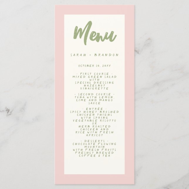 Pastel Handwriting Pinky Retro Menu Mariage (Devant)