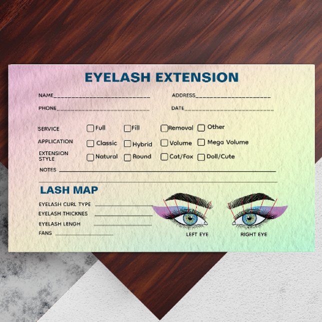 Pastel Holographic Eyelash Extension Carte du doss (Pastel Holographic Eyelash Extension Record Map Business Card)