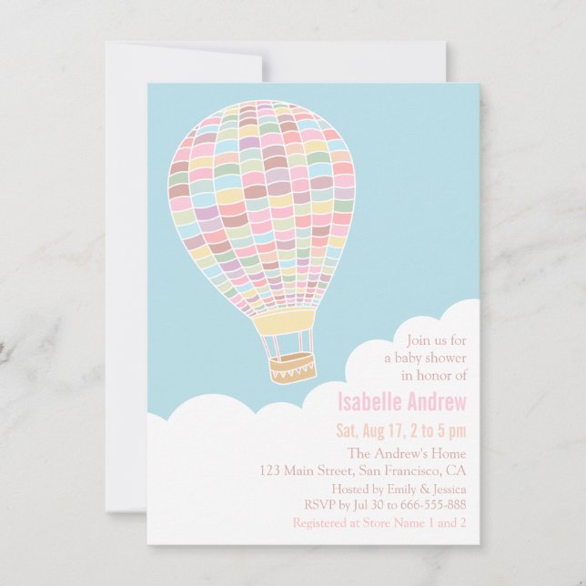 Pastel Hot Air Balloon Baby Shower Invitations (Devant)