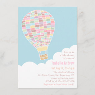 Pastel Hot Air Balloon Baby Shower Invitations