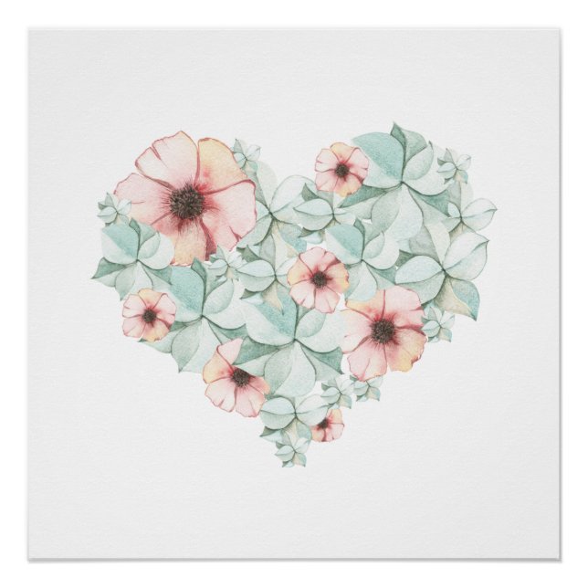 Pastel Hydrangea Floral Heart Poster Imprimer (Devant)