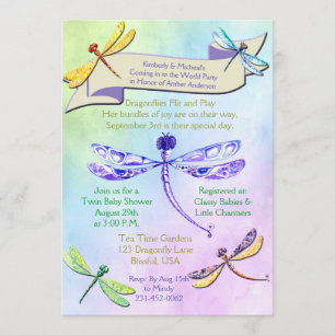 Pastel Jewel Tone Dragonfly Baby shower Invitation