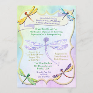 Pastel Jewel Tone Dragonfly Baby shower Invitation