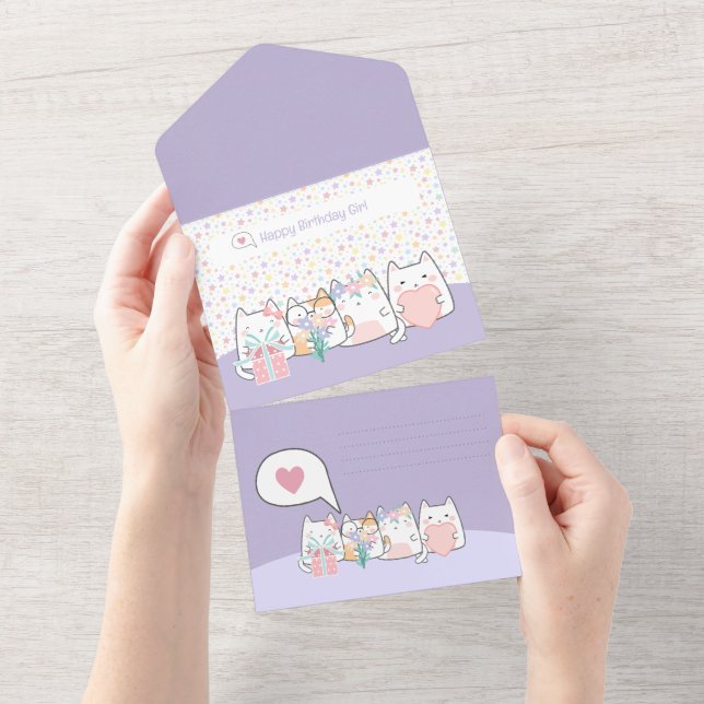 Pastel Kawaii Chat Diables Carte de vœux Doodle  (Déchirure)