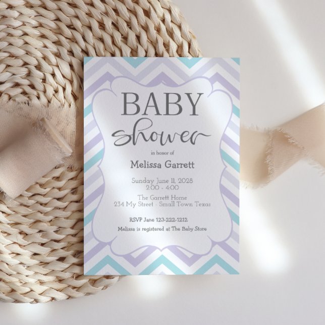 Pastel Lavender et Aqua Zig Zag Baby Invitation (Créateur téléchargé)