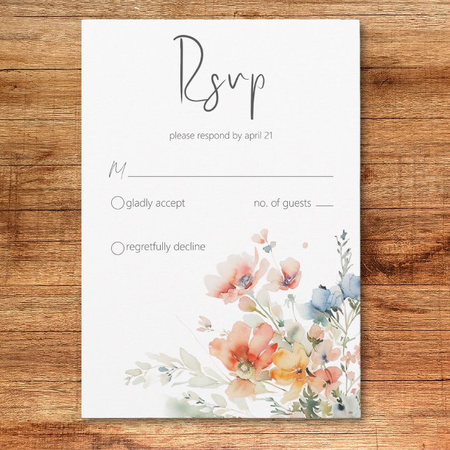 Pastel Loose Fleur sauvage Moderne Mariage Carte R (Pastel Loose Wildflowers Modern Wedding RSVP Card)