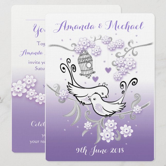 Pastel lovebirds personnalisé grande invitation de (Devant / Derrière)