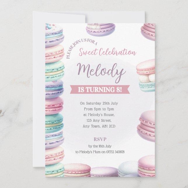 Pastel Macaron Anniversaire Invitation Pile de dou (Devant)
