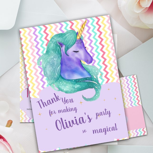 Pastel Magique Chevron Unicorn Anniversaire Merci (Pastel Magical Chevron Unicorn Birthday Thank you)
