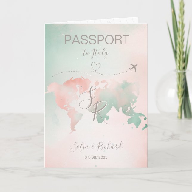 Pastel Mariage Destination Passport Carte du monde (Devant)
